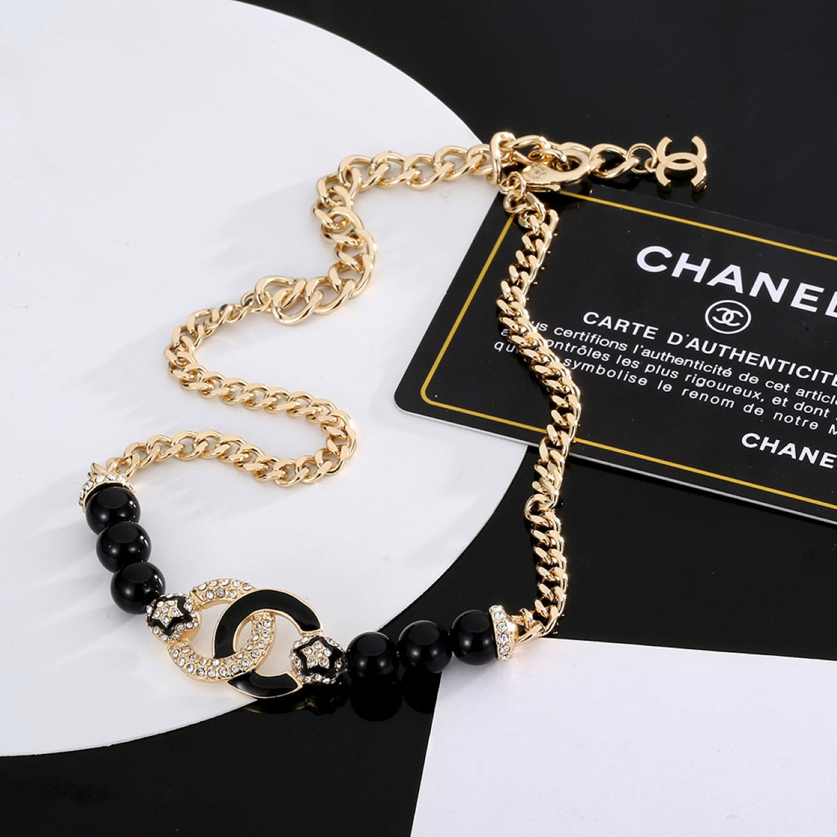 18K Chanel Black Pearls Diamonds Necklace