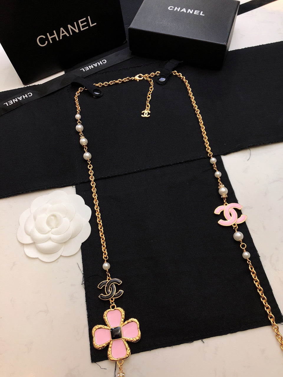 18K Chanel Pink Flowers Necklace