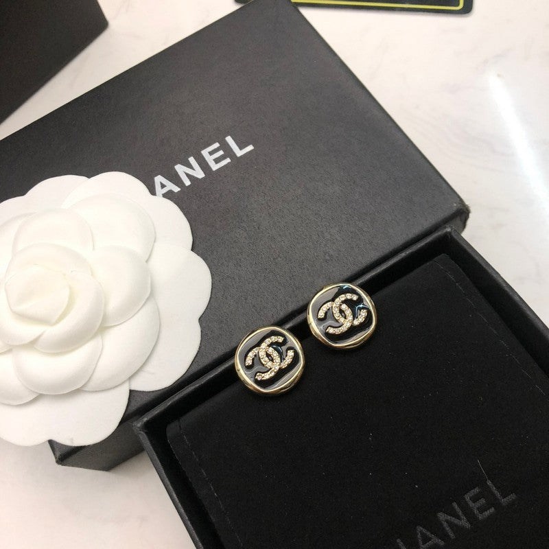 18K Chanel Black & White Diamond Gold Earrings