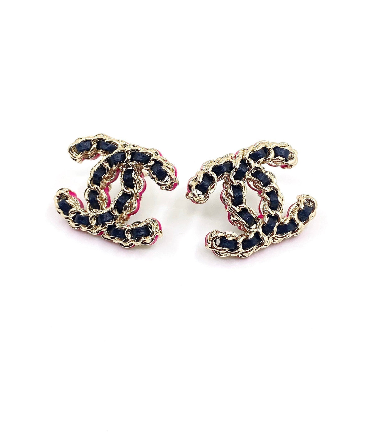 18K Chanel Pink Resin Leather Earrings