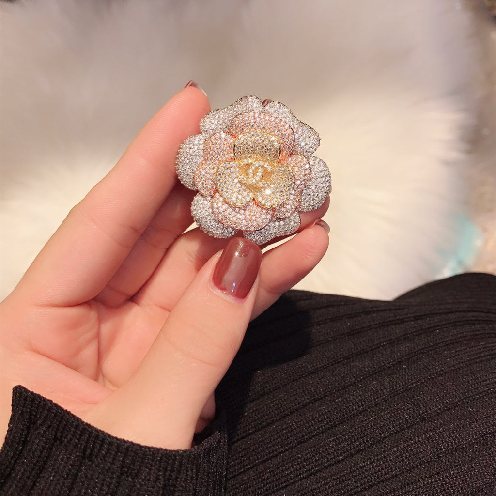 18K Chanel Pink Flower Diamond Brooch