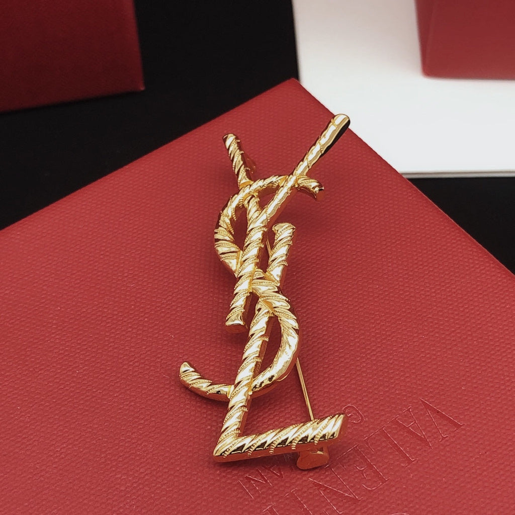 18K Saint Laurent YSL Gold Brooch