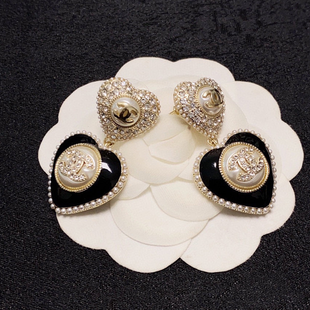 18K Chanel Black Heart Earrings
