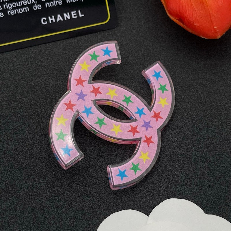 18K Chanel Pink & Black Star Brooch