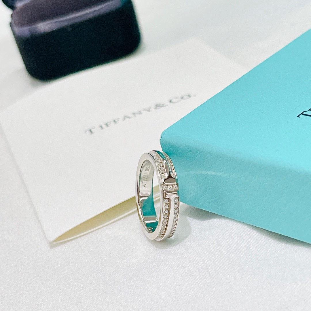 18K Tiffany & Co. Narrow Pave Diamond Ring