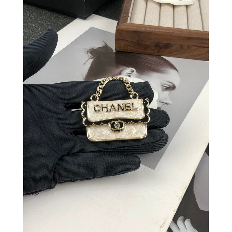 18K Chanel White Bag Brooch