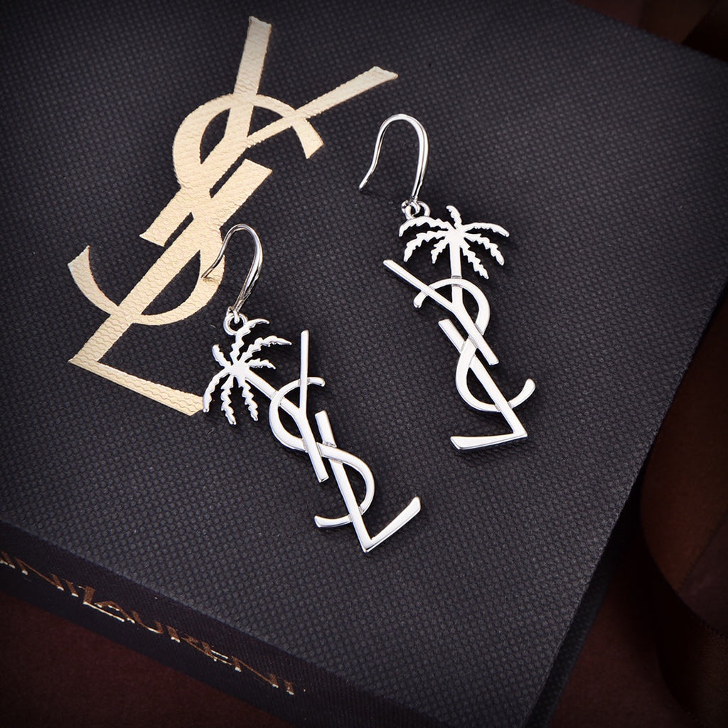 18K Saint Laurent YSL Monogram Palmier Statement Earrings