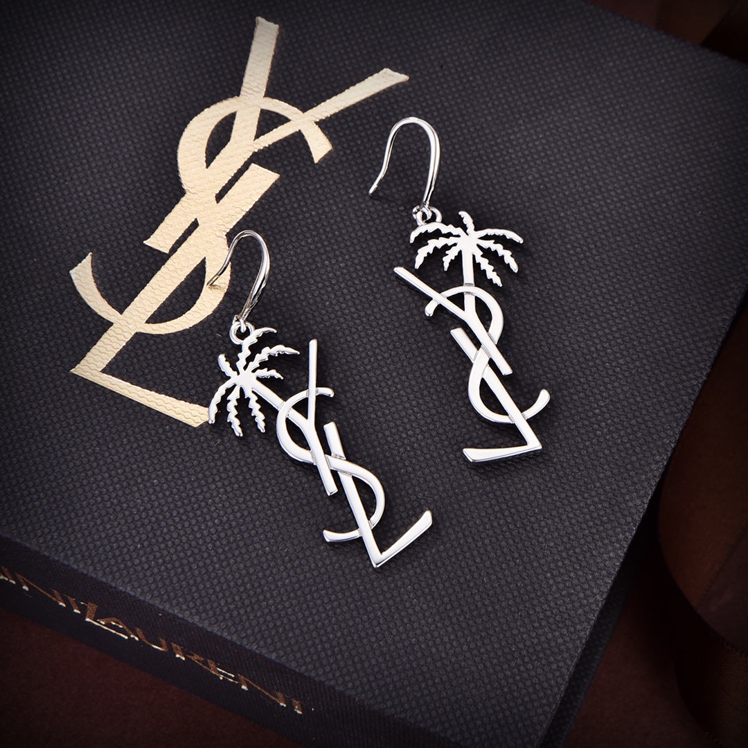 18K Saint Laurent YSL Monogram Palmier Statement Earrings