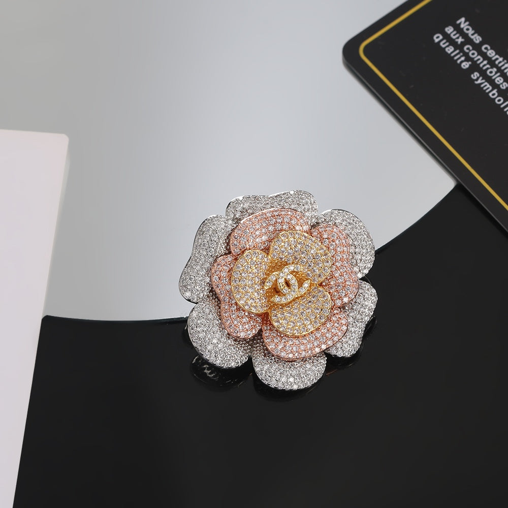 18K Chanel Camellia Pink Diamonds Brooch