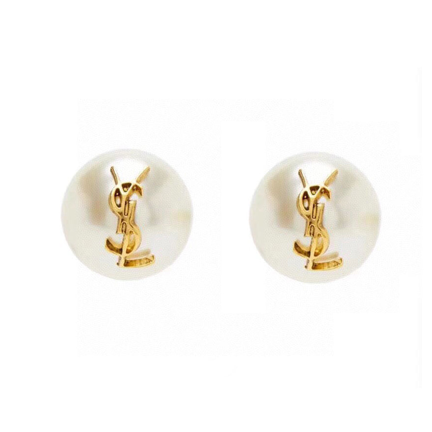 18K Saint Laurent YSL Pearl Earrings