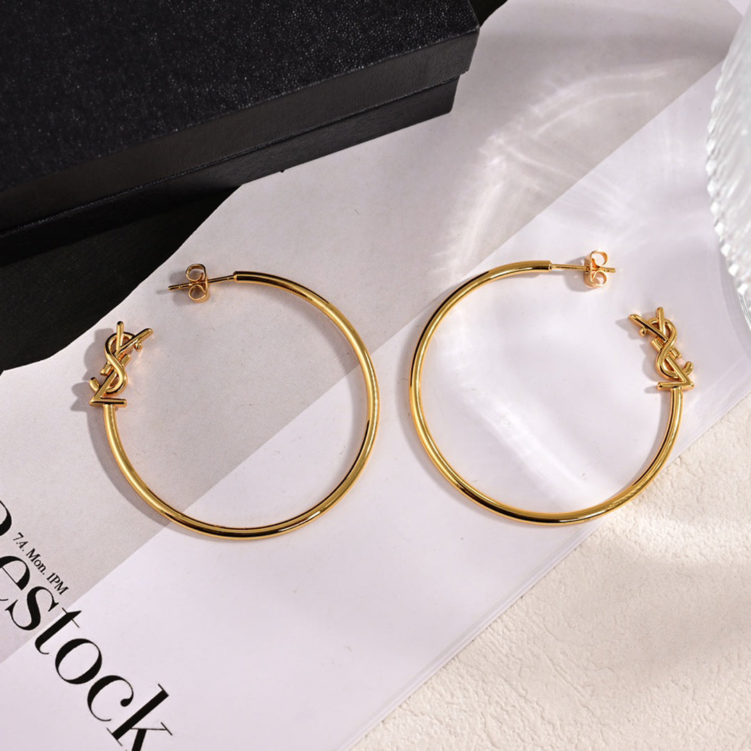 18K Saint Laurent YSL Circle Gold Earrings