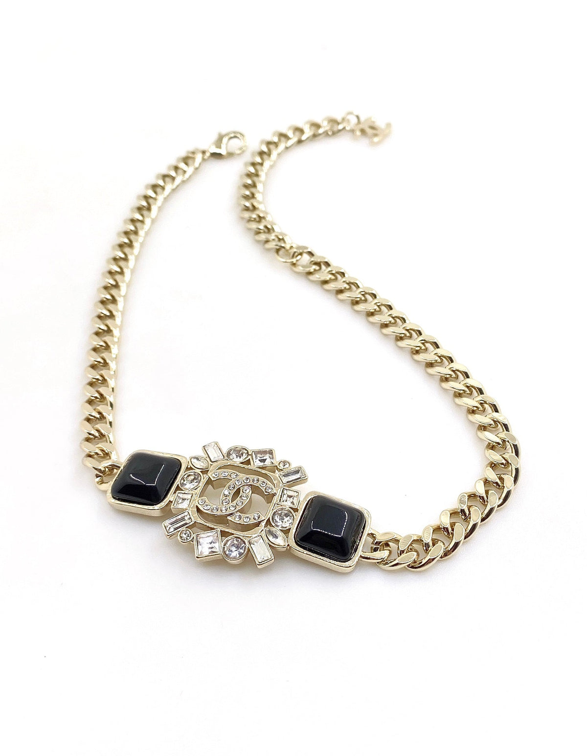 18K Chanel Black Crystals Chain Necklace