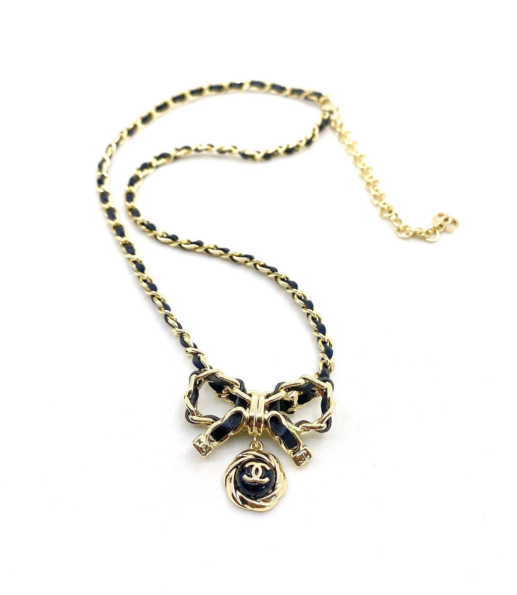 18K Chanel Rhinestone Bow Tie Necklace