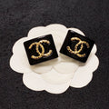 18K Chanel Black Resin Square Earrings