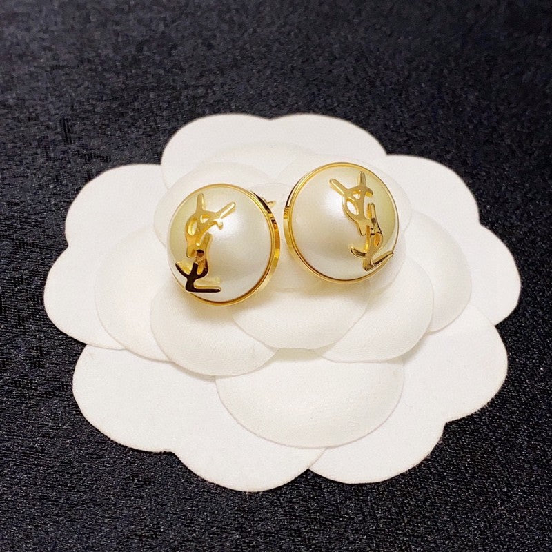 18K Saint Laurent YSL White & Red Earrings