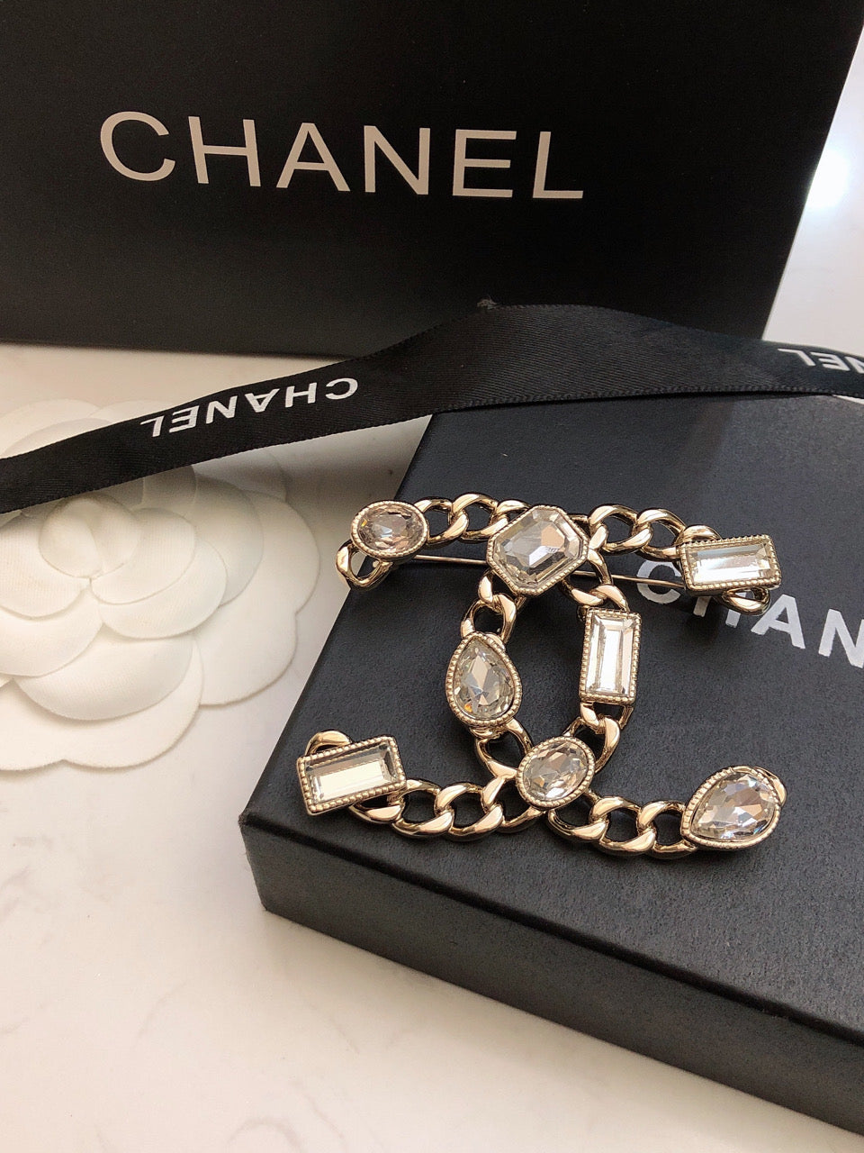 18K Chanel Crystals Strass Brooch