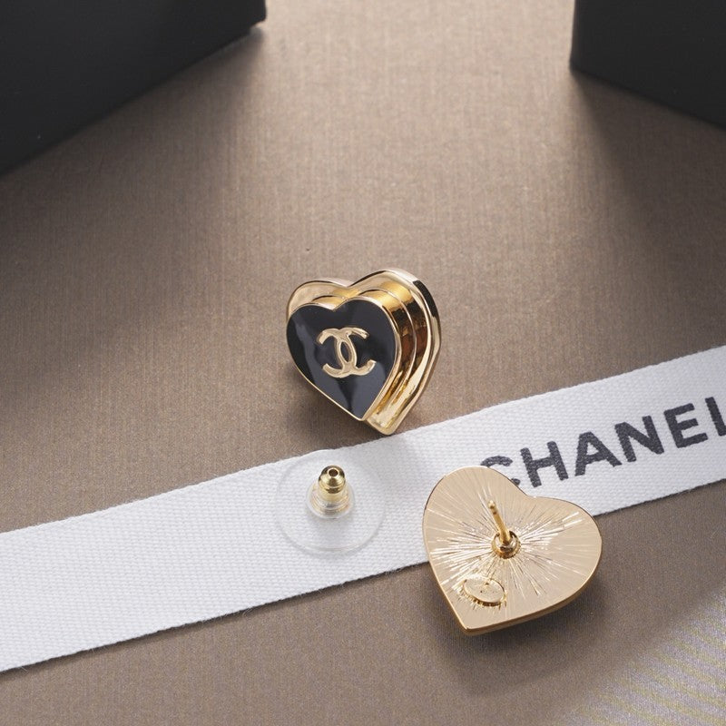 18K Chanel Black & Red Heart Earrings