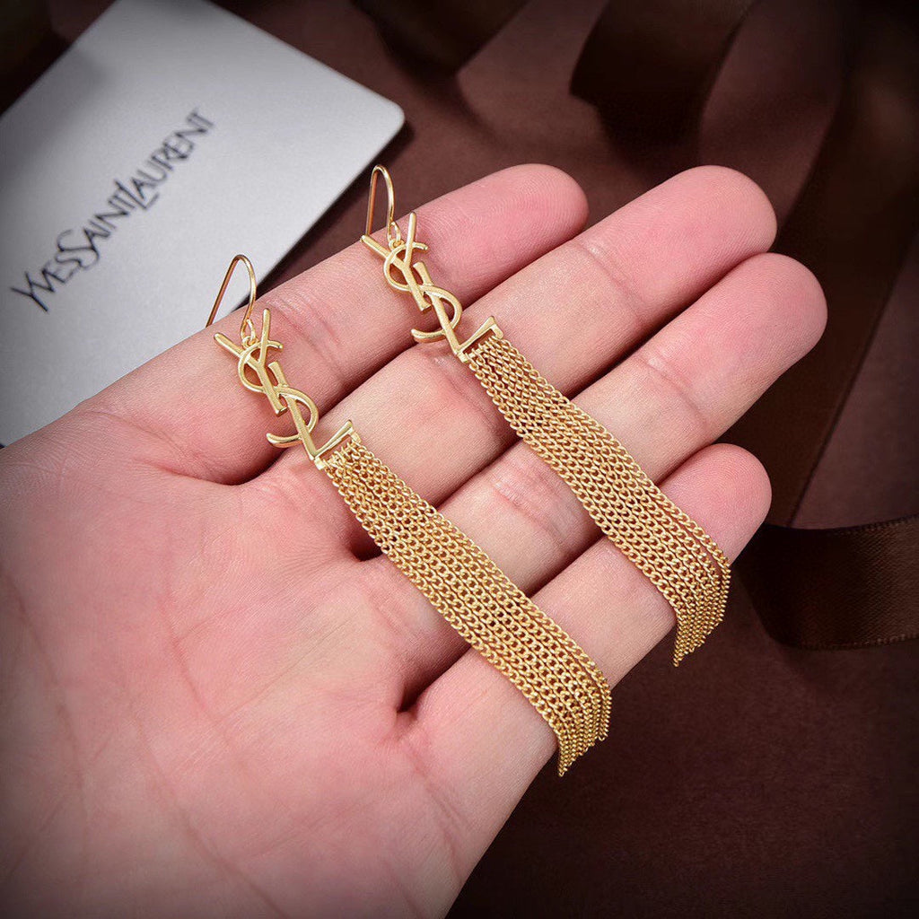 18K Saint Laurent YSL Monogram Tassels Earrings