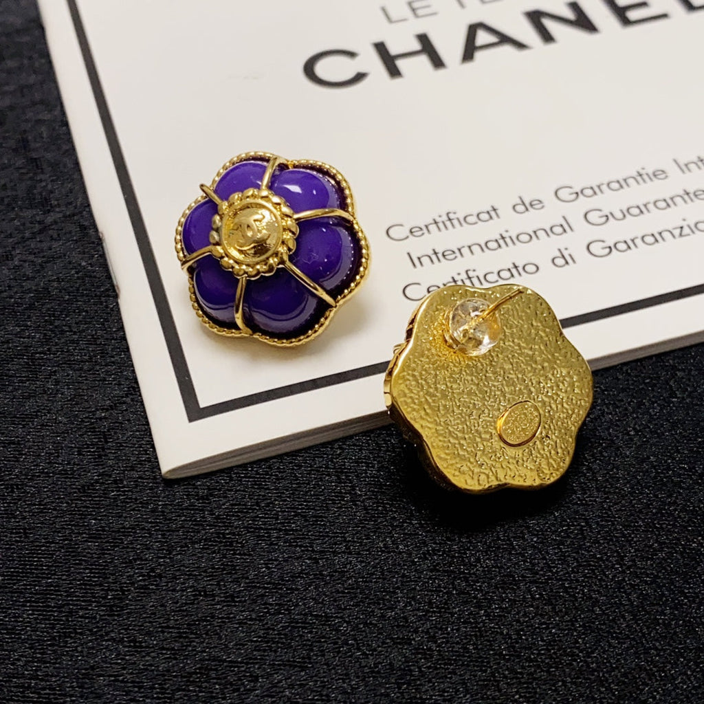 18K Chanel Purple Flowers Earrings