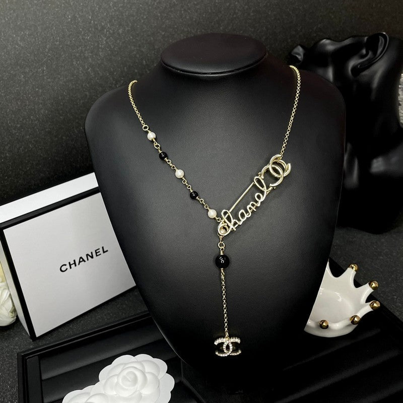 18K Chanel Rhinestone Pearl Letter Necklace