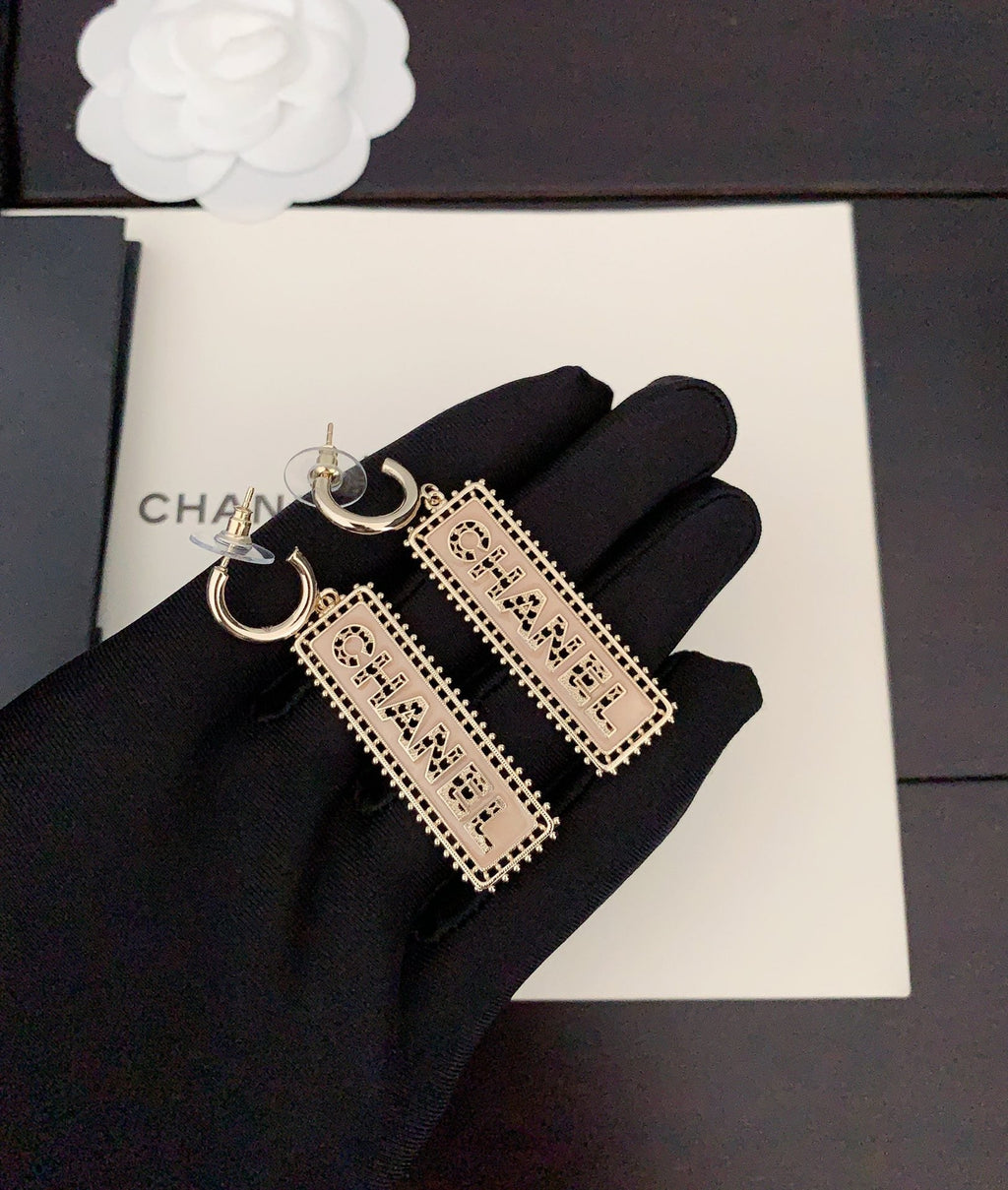18K Chanel Typo Drop Earrings