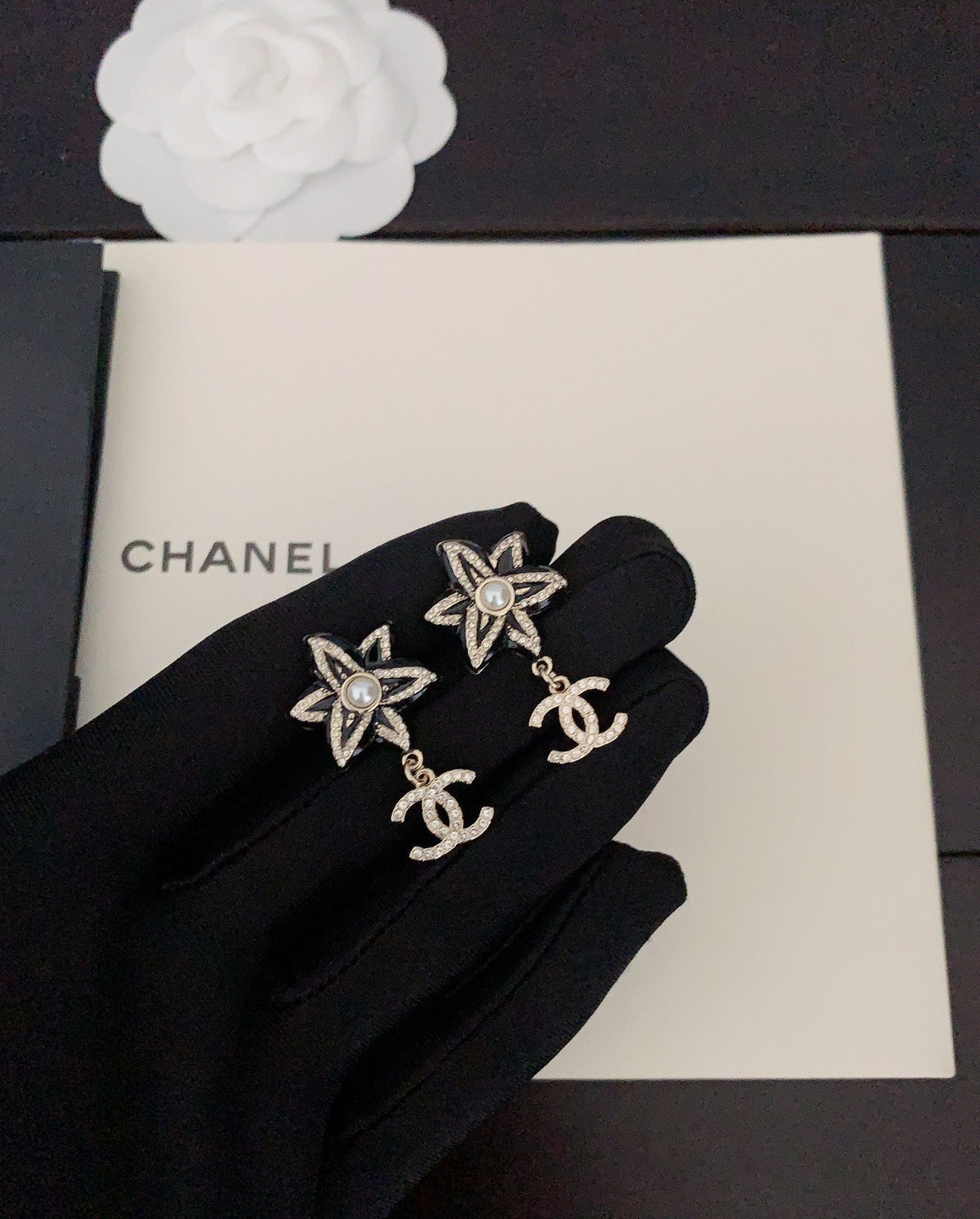 18K Chanel Camellia Pendant Earrings