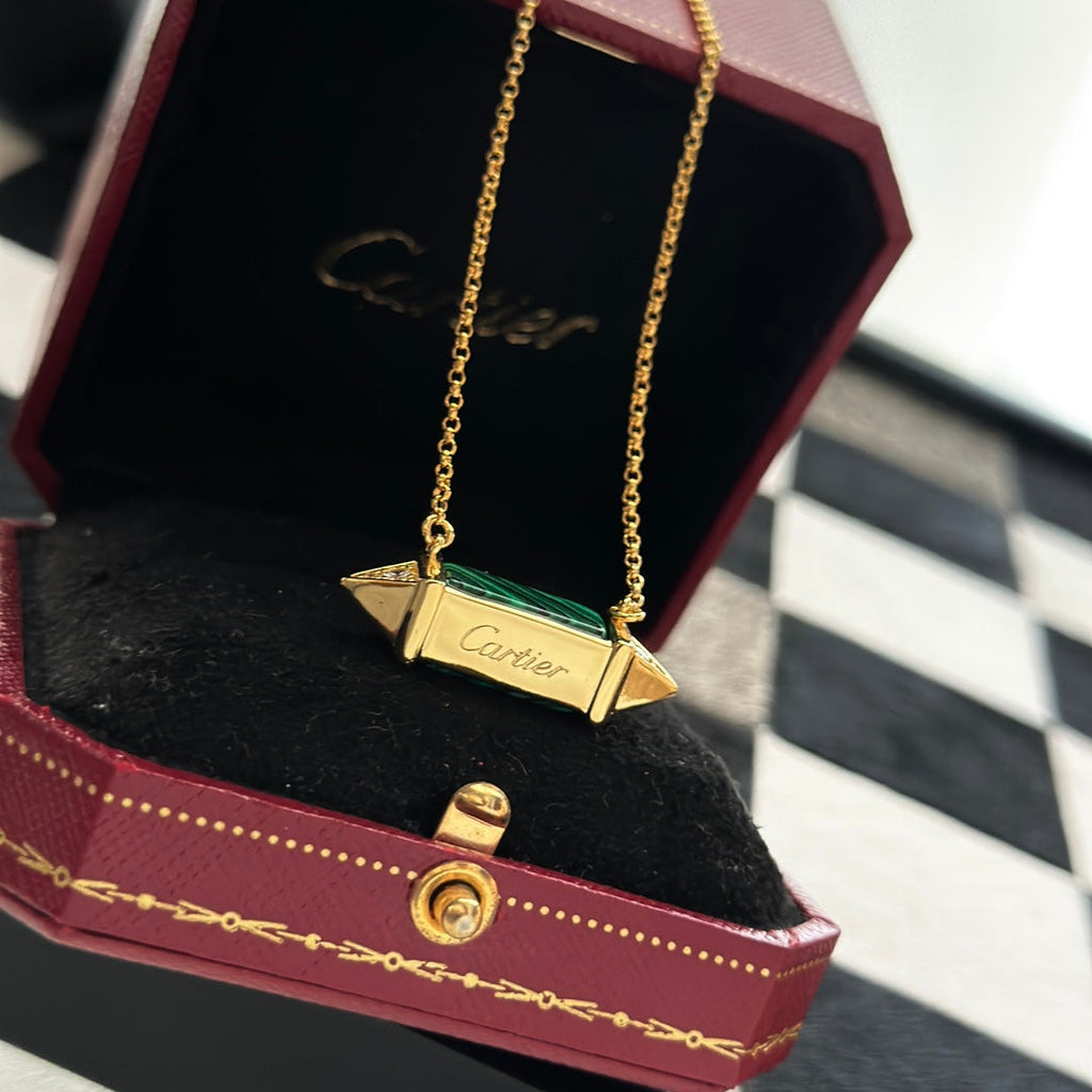 18K Cartier Les Berlingots De Malachite Necklace