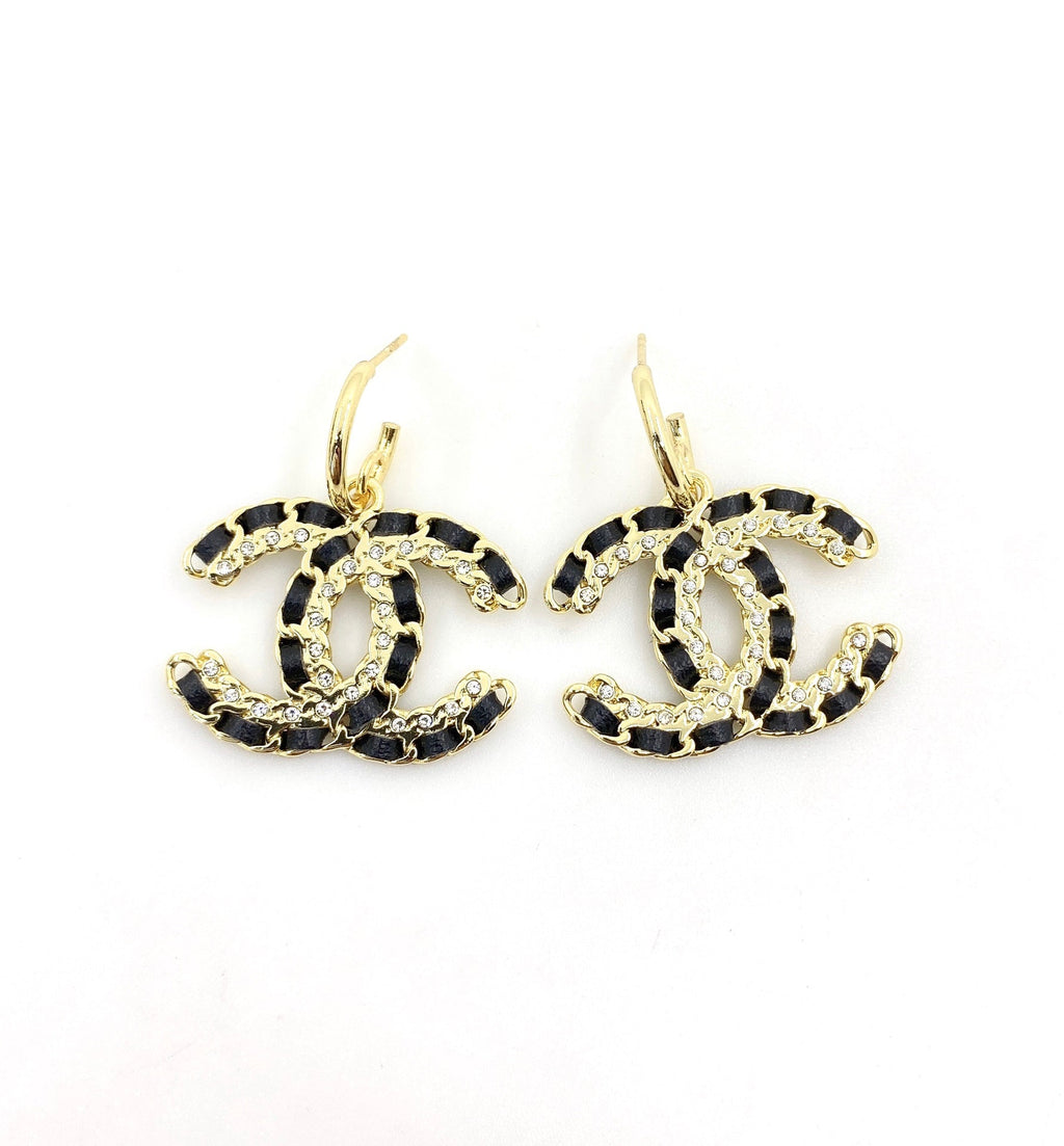 18K Chanel Pendant Leather Earrings