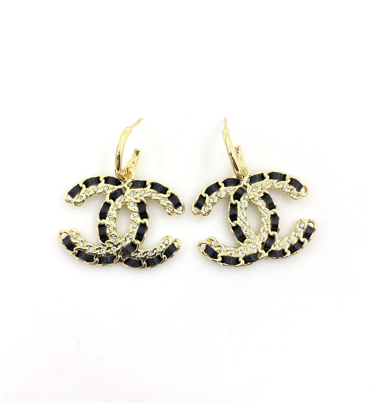 18K Chanel Pendant Leather Earrings