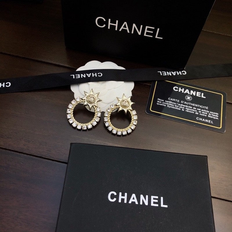 18K Chanel Star Full Crystal Earrings