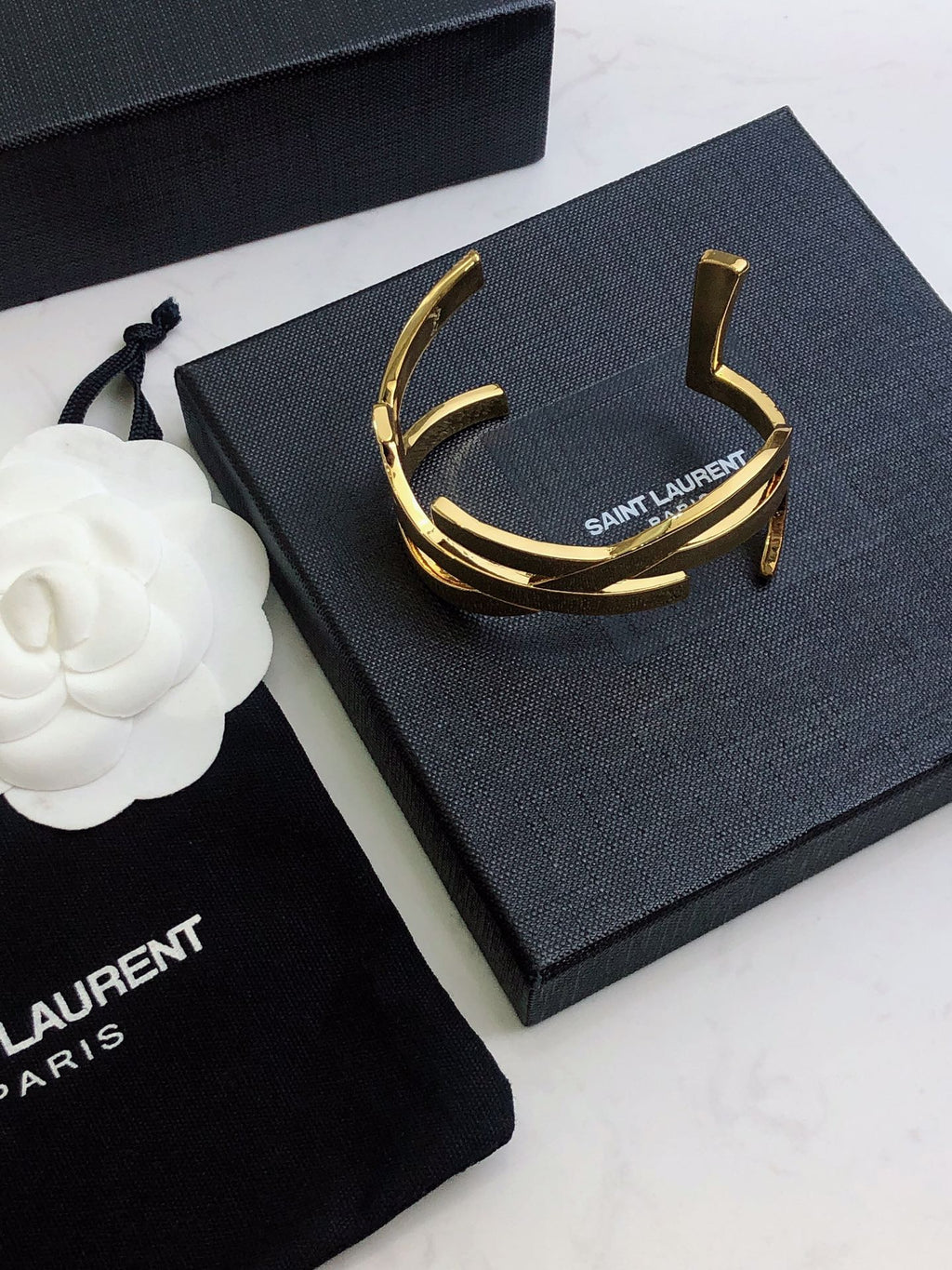 18K Saint Laurent YSL Monogram Cuff Bracelet
