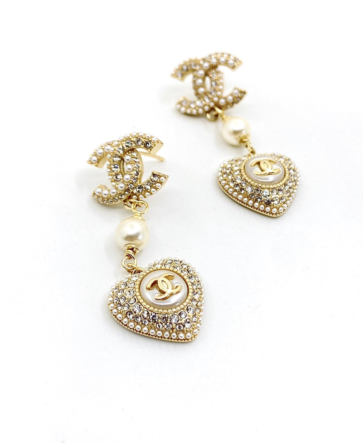 18K Chanel Heart Drop Earrings