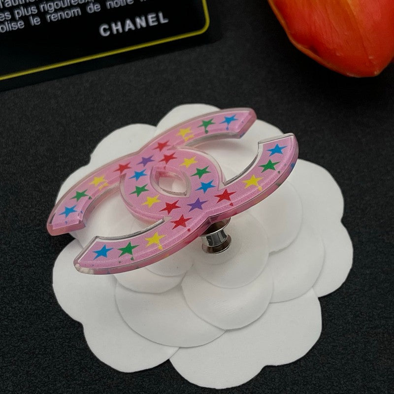 18K Chanel Pink & Black Star Brooch