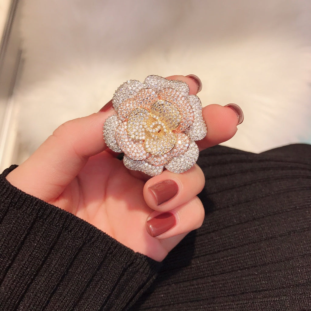 18K Chanel Pink Flower Diamond Brooch