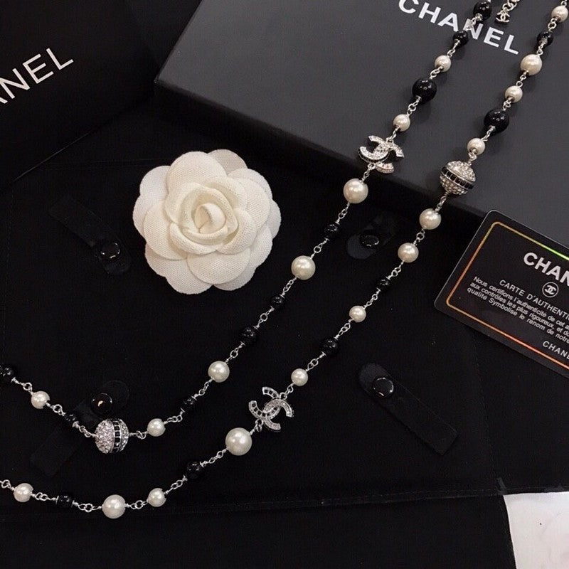 18K Chanel Long Black Pearl Necklace