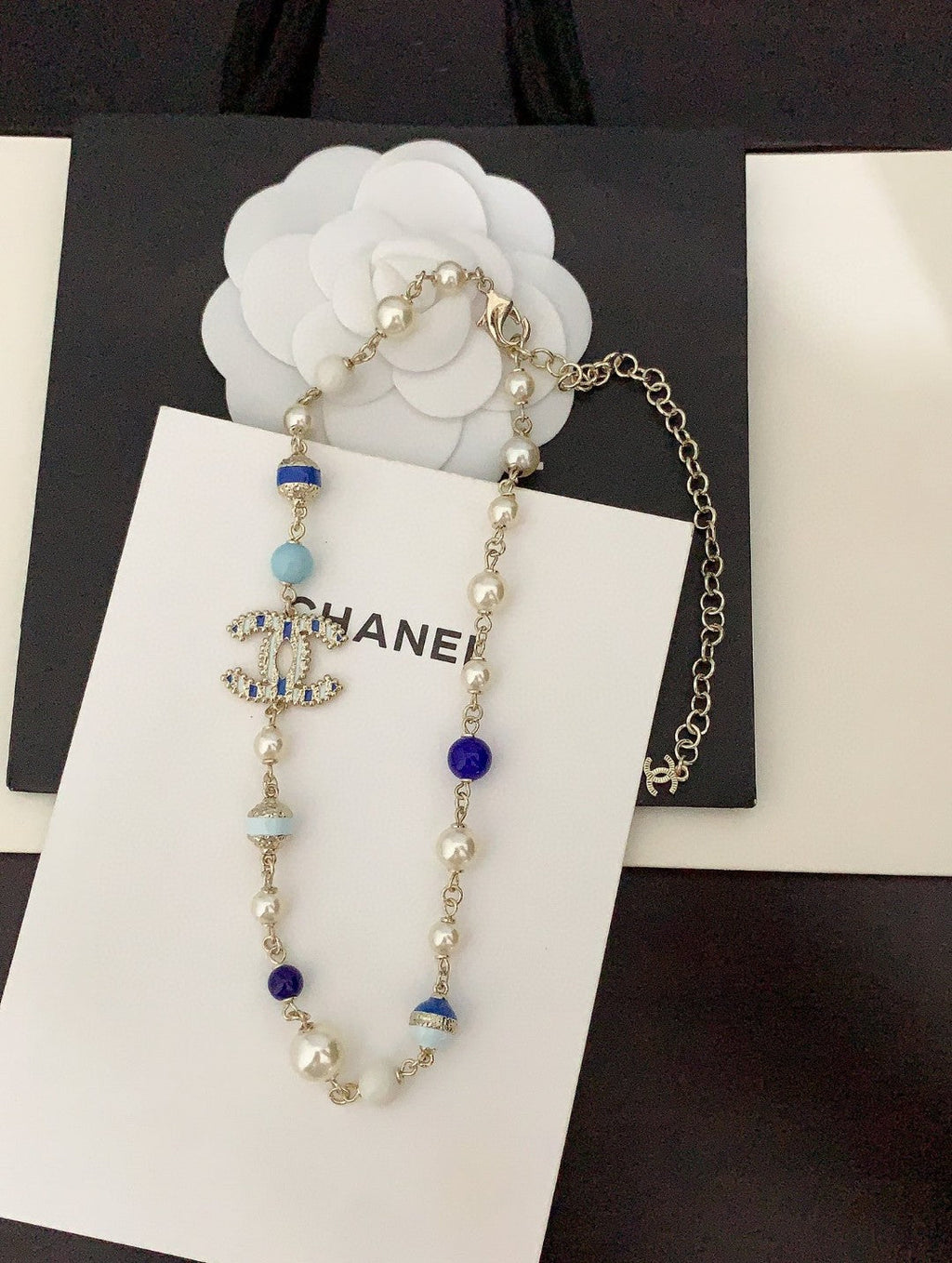 18K Chanel Blue & White Pearls Necklace