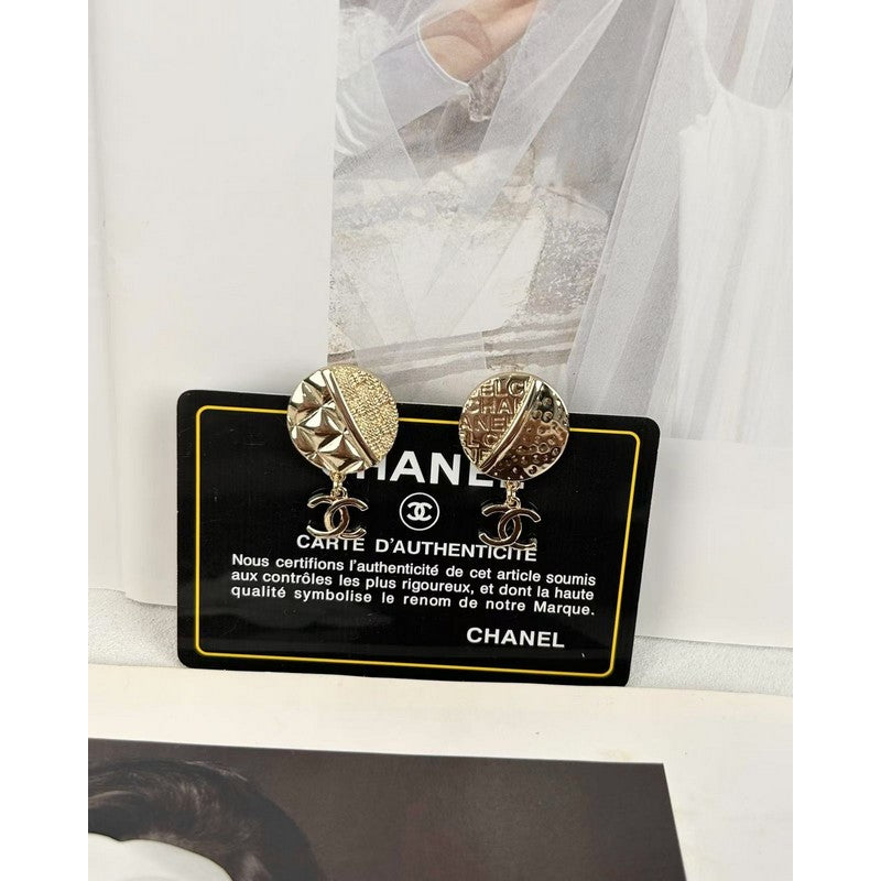 18K Chanel Gold Round Pendant Earrings