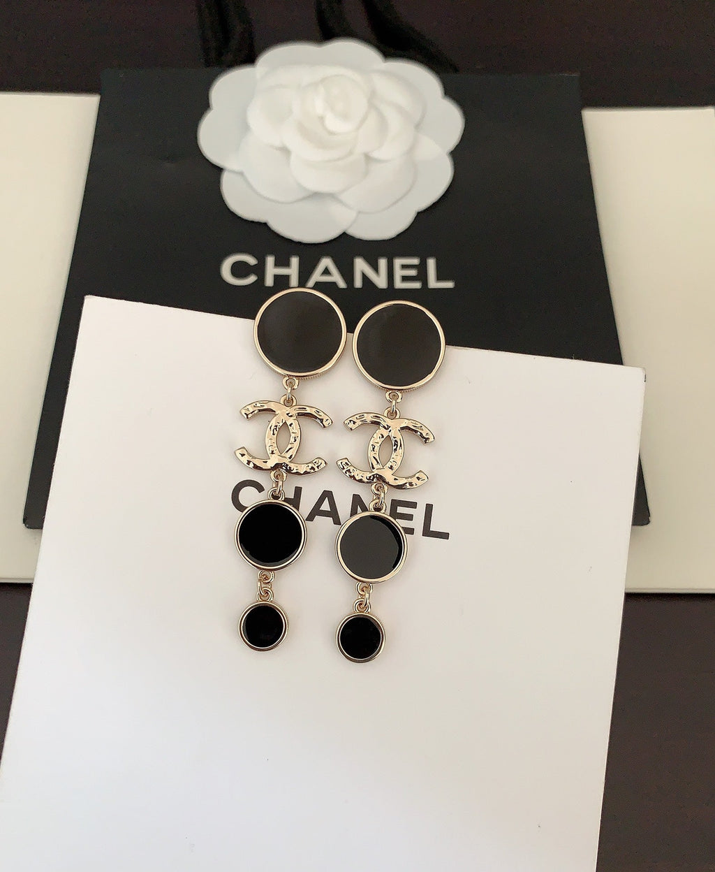 18K Chanel Black Crystals Earrings