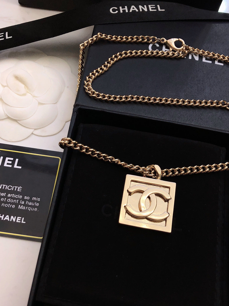 18K Chanel Square Logo Necklace