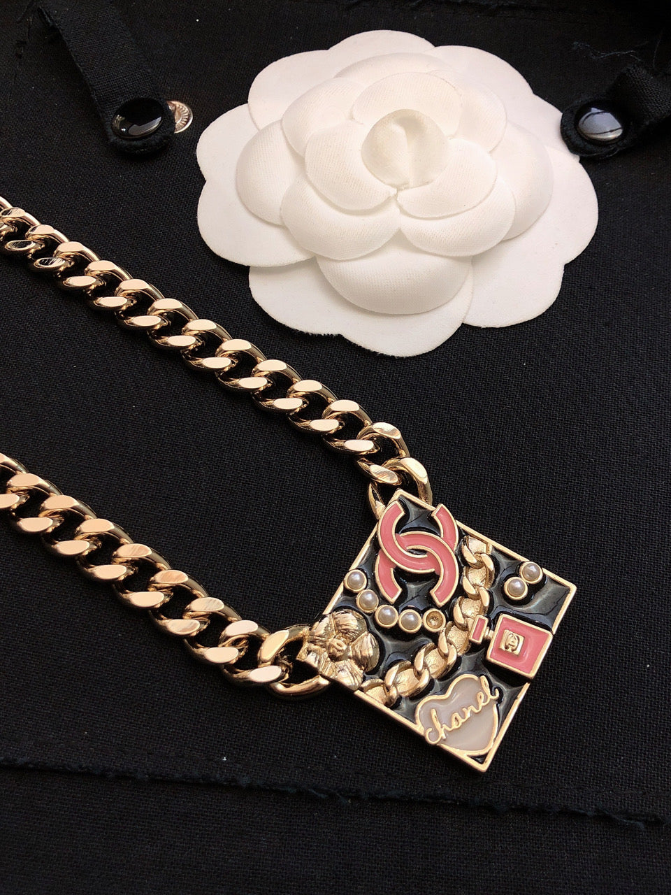 18K Chanel Pink Logo Chain Necklace