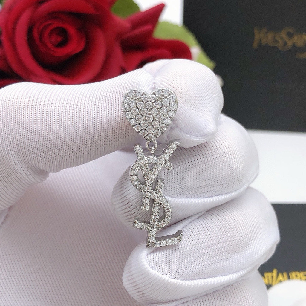 18K Saint Laurent YSL Heart Diamonds Earrings
