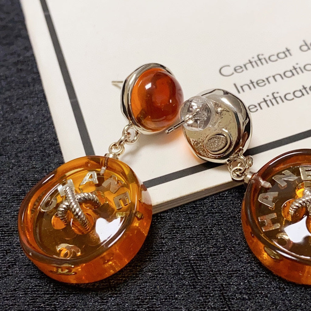 18K Chanel Orange Pendant Earrings