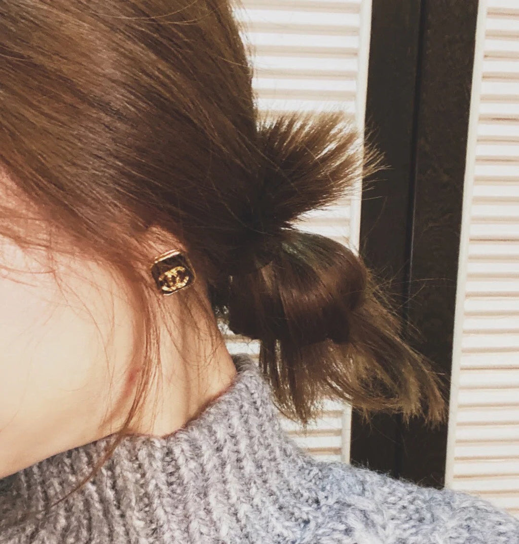 18K Chanel Square Resin Earrings