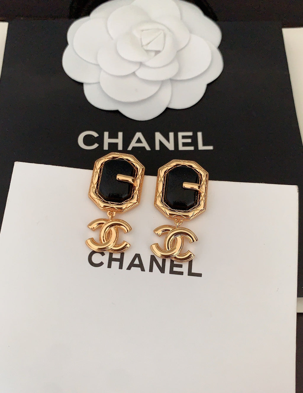 18K Chanel Pendant Leather Earrings