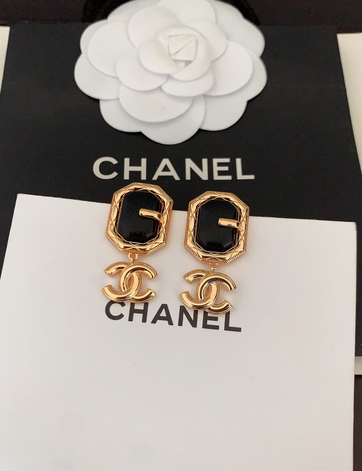 18K Chanel Pendant Leather Earrings