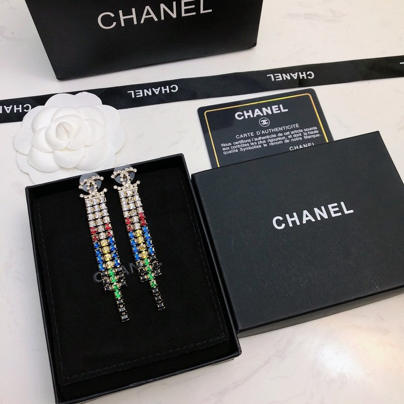 18K Chanel Long Tassel Color Crystal Earrings