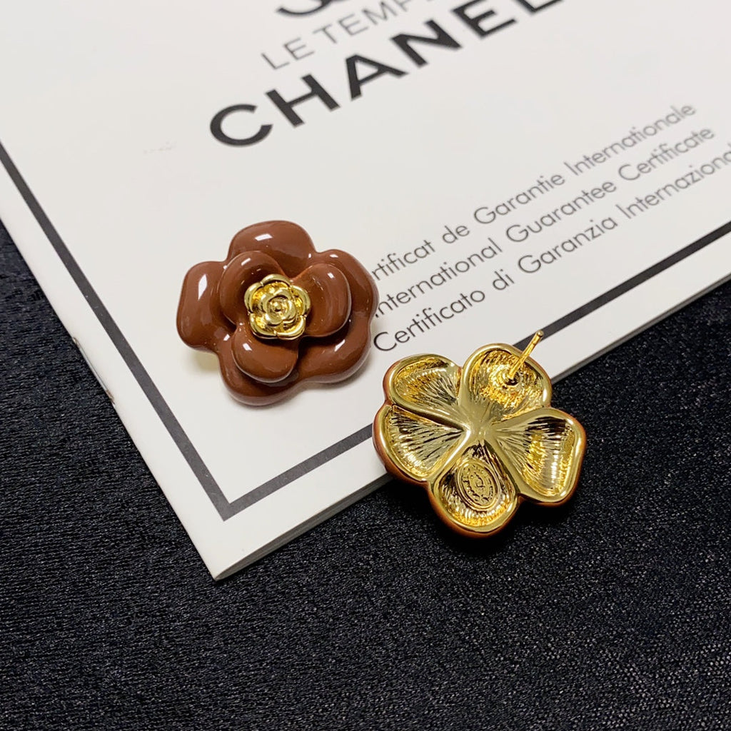 18K Chanel Red Camellia Resin Earrings