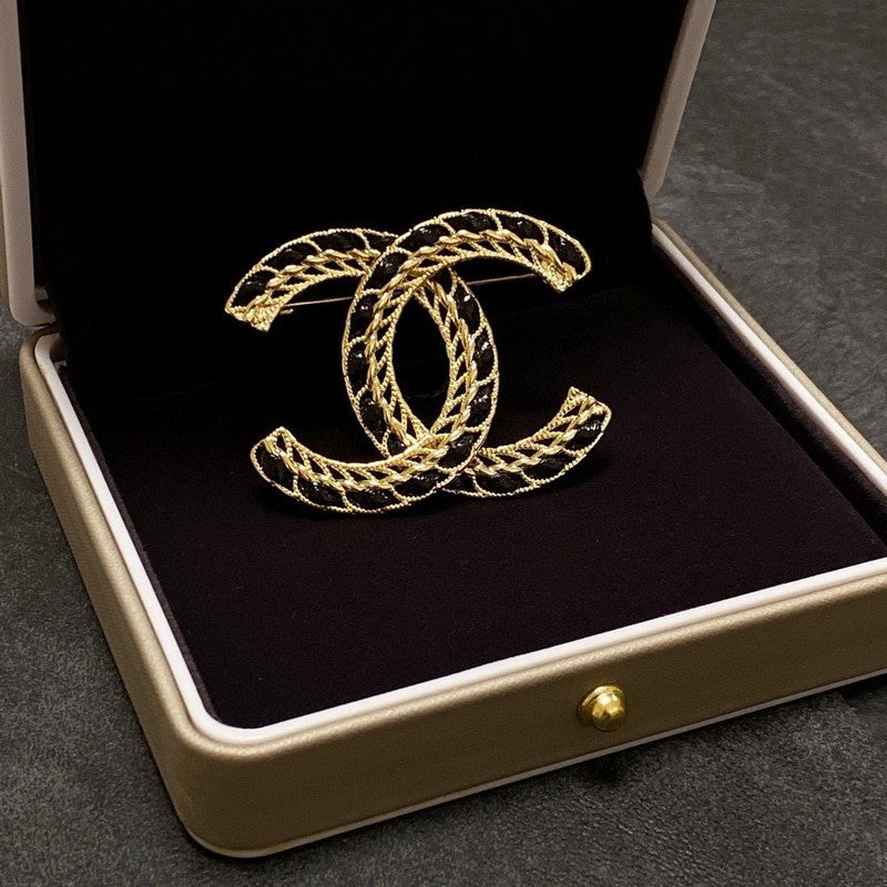 18K Chanel Leather Gold Brooch