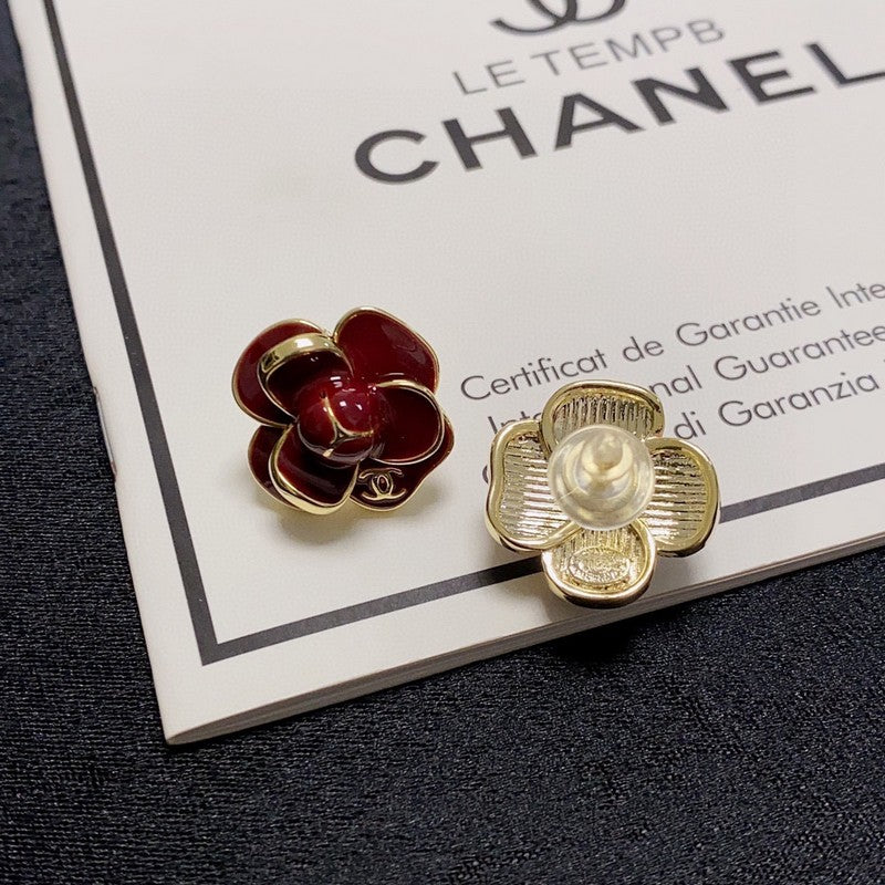 18K Chanel Red & Pink Camellia Earrings