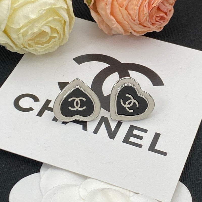 18K Chanel Black & Red Heart Gold Earrings